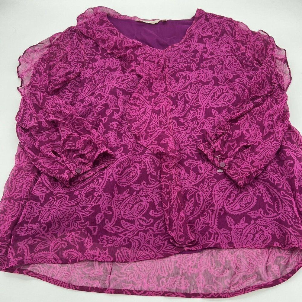 Soft Surroundings Purple Floral Blouse with overlay size medium